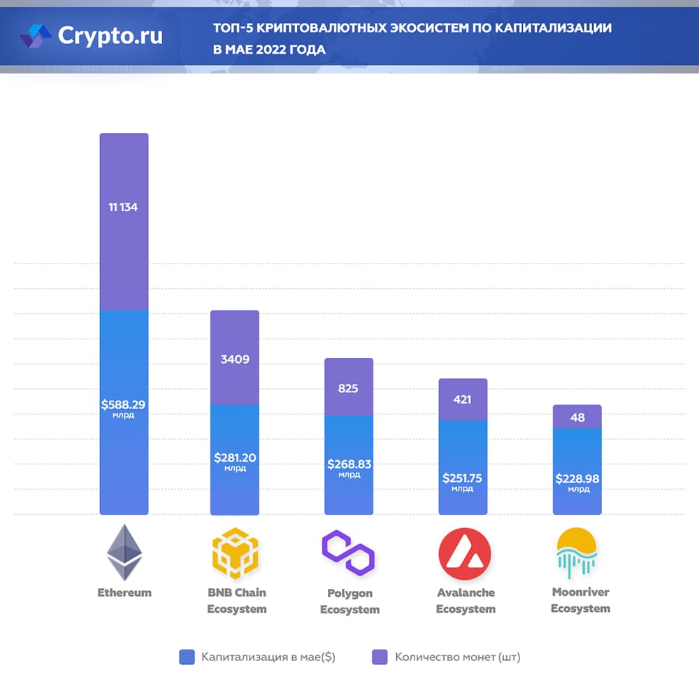 Инфографика криптовалютных экосистем по капитализации